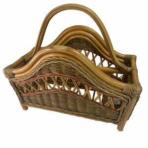 VTG Bent Wood Rattan Bamboo Rack Holder Magazine Towel MCM Boho Decor 19X10x18"